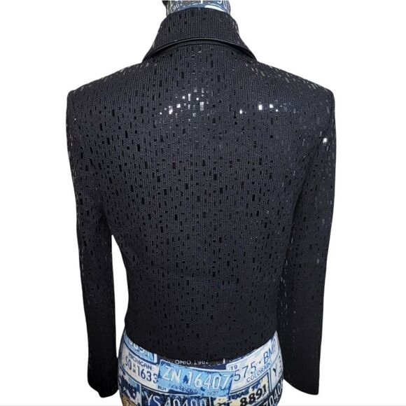 Rare St.John Evening Marie Gray Sequin Cardigan Zip-Up pailette Black 4 knit - Picture 7 of 13